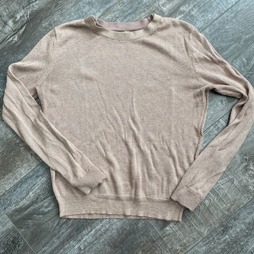 Gianni Bini XS Taupe Beige Gold Shimmer Long Sleeve Pullover Top Blouse Sweater